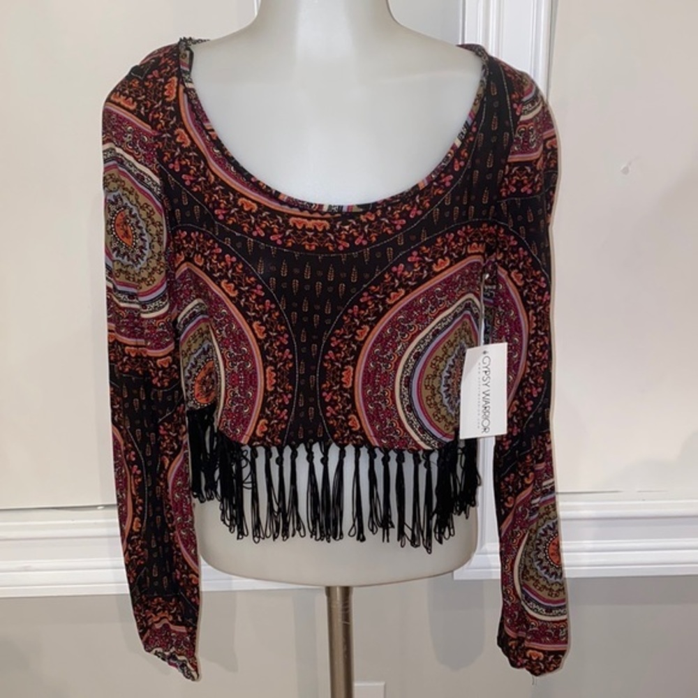 NEW Gypsy Warrior Pacsun ‘Mandala’ crop top with fringe trim‎ at waist